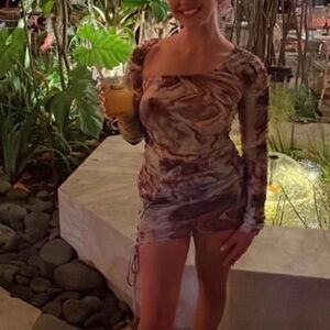 Elegant Marble Print Off-Shoulder Dress